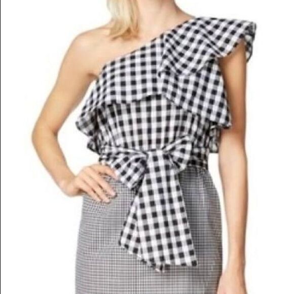 NWT Calvin Klein Gingham Plaid One Shoulder Dress - Picture 2 of 9